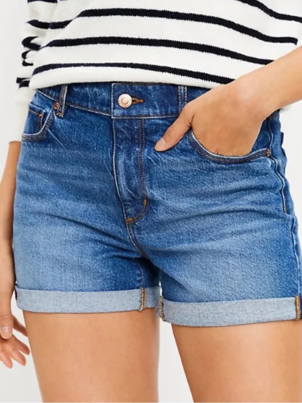 NWOT LOFT Dark Wash High Rise Cuffed Denim Jean Shorts Size 27